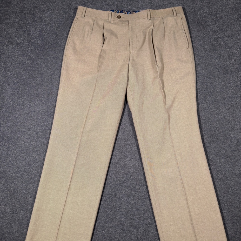 Lauren Ralph Lauren Dress Pants Mens 38x32 Tan Pleated Cuffed Stretch Poly Blend